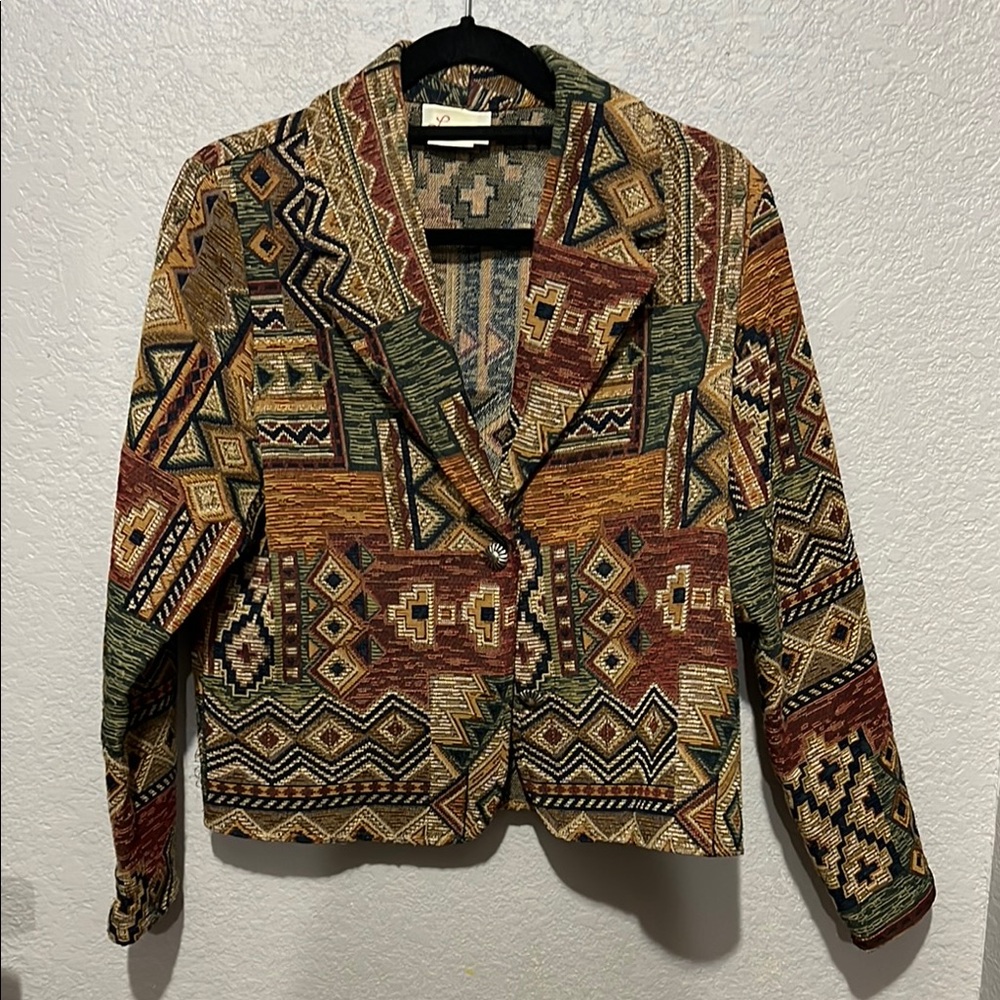 Red and Green Blazer with Southwestern Pattern